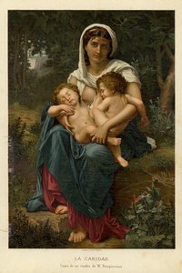 Charita (chromolitho) od William Adolphe Bouguereau