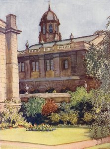 Sheldonian Theatre a Bodleian Library z rektorské zahrady, Exeter College (barevná litografie) od William Ainsworth Wildman