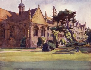 Zahradní průčelí Wadham College (barevná litografie) od William Ainsworth Wildman