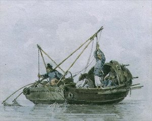 Čínští rybáři v harampádí (akvarel) od William Alexander