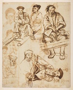 [f.57 140v Figurové studie, Číňané. ‚21. listopadu‘, z alba 372 kreseb krajin, pobřeží, kostýmů a každodenního života vytvořených během velvyslanectví lorda Macartneyho u čínského císaře v letech 1792 až 1794 (tužka a akvarel na papíře) od William Alexander