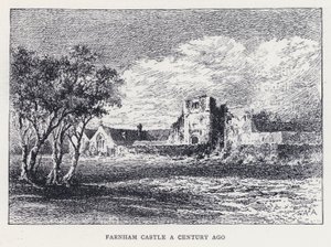 Hrad Farnham před stoletím (rytina)