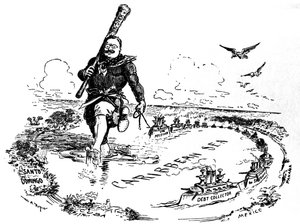 Velká hůl v Karibském moři. Karikatura na Theodore Roosevelt, 1904