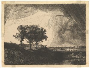 Tři stromy, podle Rembrandta, 1758.