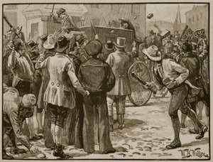 Útok na sira Charlese Wetherella v Bristolu, ilustrace z „Cassell