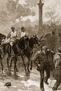 Krvavá neděle: Záchranáři drží Trafalgarské náměstí, 1887, ilustrace z 