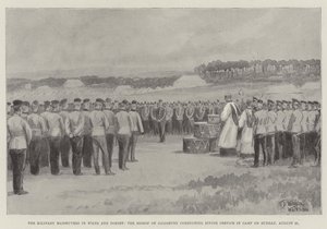 Vojenské manévry ve Wilts a Dorset, biskup ze Salisbury provádějící bohoslužbu v táboře v neděli 21. srpna od William Barnes Wollen