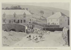 S Devonem a Somerset Staghoundy, vzít Hounds na Meet přes Exford Bridge od William Barnes Wollen