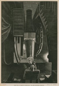 Noční práce na observatoři Greenwich; Velký rovníkový dalekohled (rytina) od William Bazett Murray