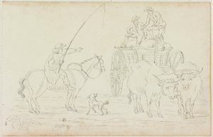 Oxcart Blocking the Way (tužka na papíře (na papíře s M754)) od William Beilby