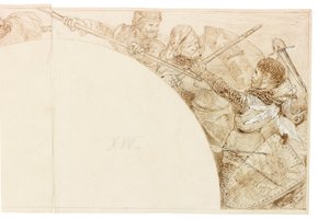Skica pro nástěnnou malbu ve Wallington Hall (tuš a tužka na papíře (nalepeno na kartě)) od William Bell Scott