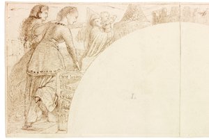 Skica pro nástěnnou malbu ve Wallington Hall (tuš a tužka na papíře (nalepeno na kartě)) od William Bell Scott
