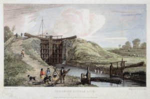 Dvojitý zdymadlo Dudgrove nad Lechlade, Thames a Severn Canal, 1814