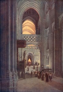 V lodi katedrály v Canterbury po večerním zpěvu (barevná litografie) od William Biscombe Gardner