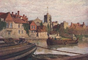 Maidstone. Zadní část starověkého paláce, kostel a stará vysoká škola přes Medway, c1900