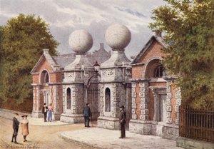 Hlavní vchod, Royal Naval College, Greenwich (barevná litografie) od William Biscombe Gardner