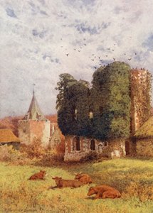 Otfordský hrad a kostel (barevná litografie) od William Biscombe Gardner