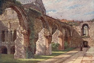 Zřícenina ošetřovny, katedrála v Canterbury (barevná litografie) od William Biscombe Gardner