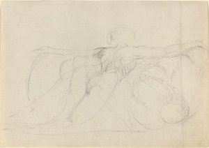 Muž viděný zezadu, stoupající na oblacích od William Blake