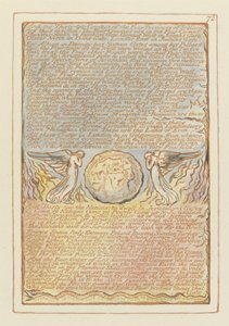 „A třicet dva krajů...“, deska 72 z „Jeruzaléma“ (Bentley Copy E) 1804-20 (reliéfní lept perem a akvarelem na papíře) od William Blake