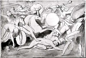 Bojová scéna (pero a inkoust) (černobílá fotografie) od William Blake