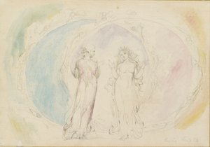Beatrice a Dante v Blížencích, uprostřed koulí plamene, 1825-1827 od William Blake