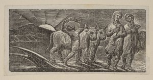 Chlapec se radostně vrací s pluhem a voly z Thorntonových pastorálů z Virgila, 1821. od William Blake