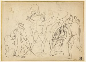 klasický boj (recto); Náčrt mužského aktu (verze) od William Blake