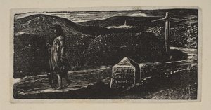 Colinets Journey, milník označený LXII Miles to London, od Thorntons Pastorals of V..., 1821. od William Blake