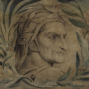Dante Alighieri, kolem 1800-03 (pero a inkoust s temperou na plátně) od William Blake