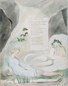 Design 4 pro „Ódu na jaro“ z „Básně Thomase Graye“, vydané v letech 1797-98 (akvarel s perem a černým inkoustem na papíře) od William Blake
