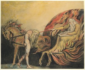 God Judging Adam, kolem roku 1795 (barevný lept perem, inkoustem a akvarelem) od William Blake