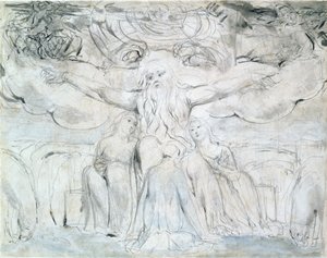 Job a jeho dcery (tužka, pero a šedý inkoust) od William Blake