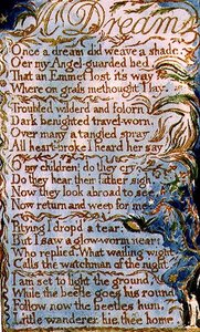 P.124-1950.pt26 Sen: deska 26 ze Zpěvů o nevinnosti a zkušenosti (kopie AA) cca 1815-26 (lept, tuš a akvarel) od William Blake