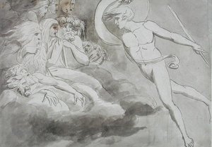 Satan se blíží k soudu chaosu od William Blake