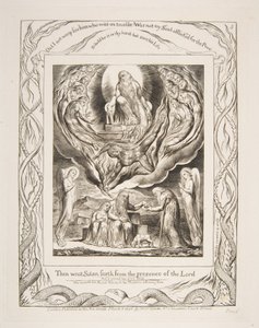 Satan vycházející z přítomnosti Páně, z ilustrací Knihy Job, 1825-26. od William Blake