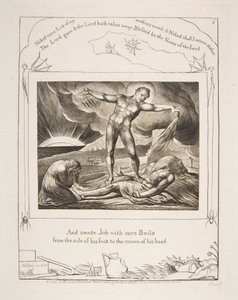 Satan bije Joba varem, z ilustrací Knihy Job, 1825-26. od William Blake