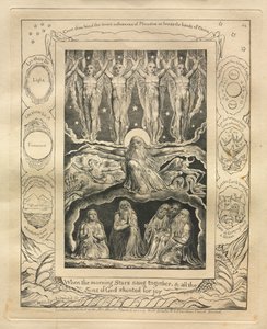 Kniha Job: Pl. 14, Když jitřní hvězdy spolu zpívaly, a všichni synové Boží..., 1825. od William Blake