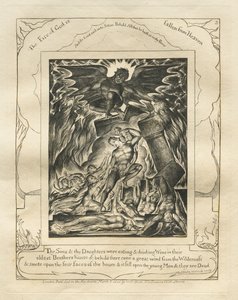 Kniha Job: Pl. 3, Tví synové a tvé dcery jedli a pili víno..., 1825. od William Blake
