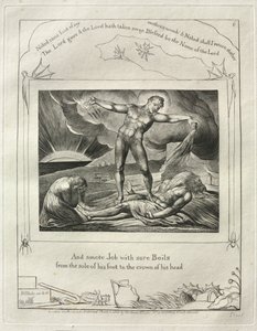 Kniha Job: Pl. 6, A uhodil Joba bolavými vředy od chodidla..., 1825. od William Blake