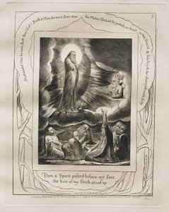 Kniha Job: Pl. 9, Potom před mou tváří prošel Duch, vlasy z mého těla vstaly, 1825. od William Blake