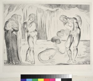Kruh zlodějů: Buoso Donati napaden hadem, Inferno, Canto XXV, ilustrace k 