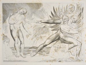 Kruh zkorumpovaných úředníků: ďáblové trápí Ciampolo Inferno, Canto XXII, ilustrace „Božské komedie“ od Dante Alighieri, c.1827-38 (gravírování) od William Blake