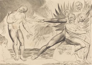 Kruh zkorumpovaných úředníků, ďáblové mučící Ciampolo, 1827. od William Blake
