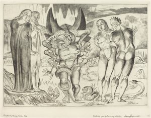 Kruh zlodějů; Agnolo Brunelleschi Napaden šestinohým hadem od William Blake