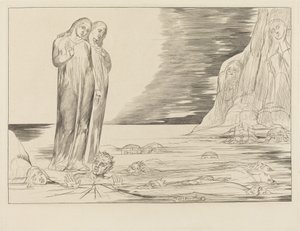 Kruh zrádců; Dantova noha udeří Bocca degli Abbate od William Blake