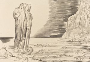 Kruh zrádců, Danteho noha zasáhla Bocca degli Abbate, 1827. od William Blake