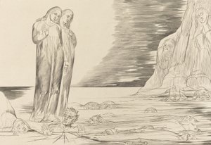 Kruh zrádců, Danteho noha zasáhla Bocca degli Abbate, 1827. od William Blake