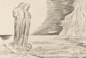 Kruh zrádců, Danteho noha zasáhla Bocca degli Abbate, 1827. od William Blake