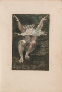 The First Book of Urizen, pl.7 (Nahý muž s vlajícím bílým plnovousem, který jako by stoupal v hluboké vodě) 1794 (barevně tištěný reliéfní lept s wc) od William Blake